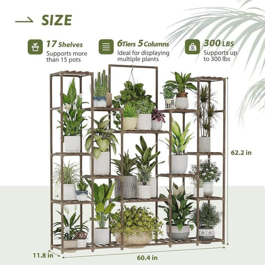 Large Solid Wood Plant Stand with Grow Lights – 17 Tier Indoor Shelf.