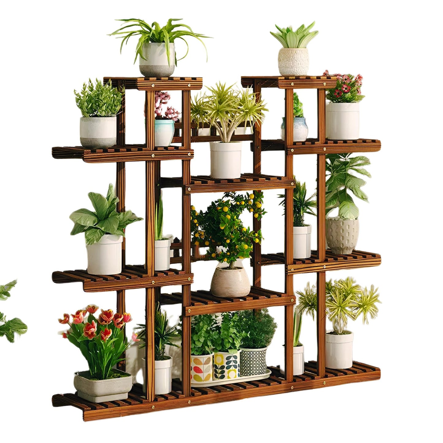 11 Tier Wooden Plant Stand | Indoor Outdoor Multi-Tier Flower Pot Holder Rack | Modern Garden Home & Patio decor