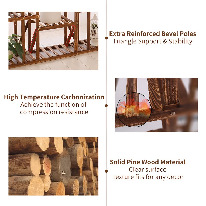 11 Tier Wooden Plant Stand | Indoor Outdoor Multi-Tier Flower Pot Holder Rack | Modern Garden Home & Patio decor