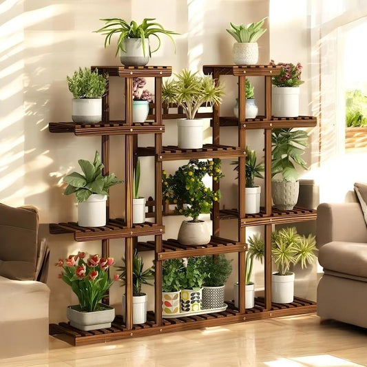 11 Tier Wooden Plant Stand | Indoor Outdoor Multi-Tier Flower Pot Holder Rack | Modern Garden Home & Patio decor.