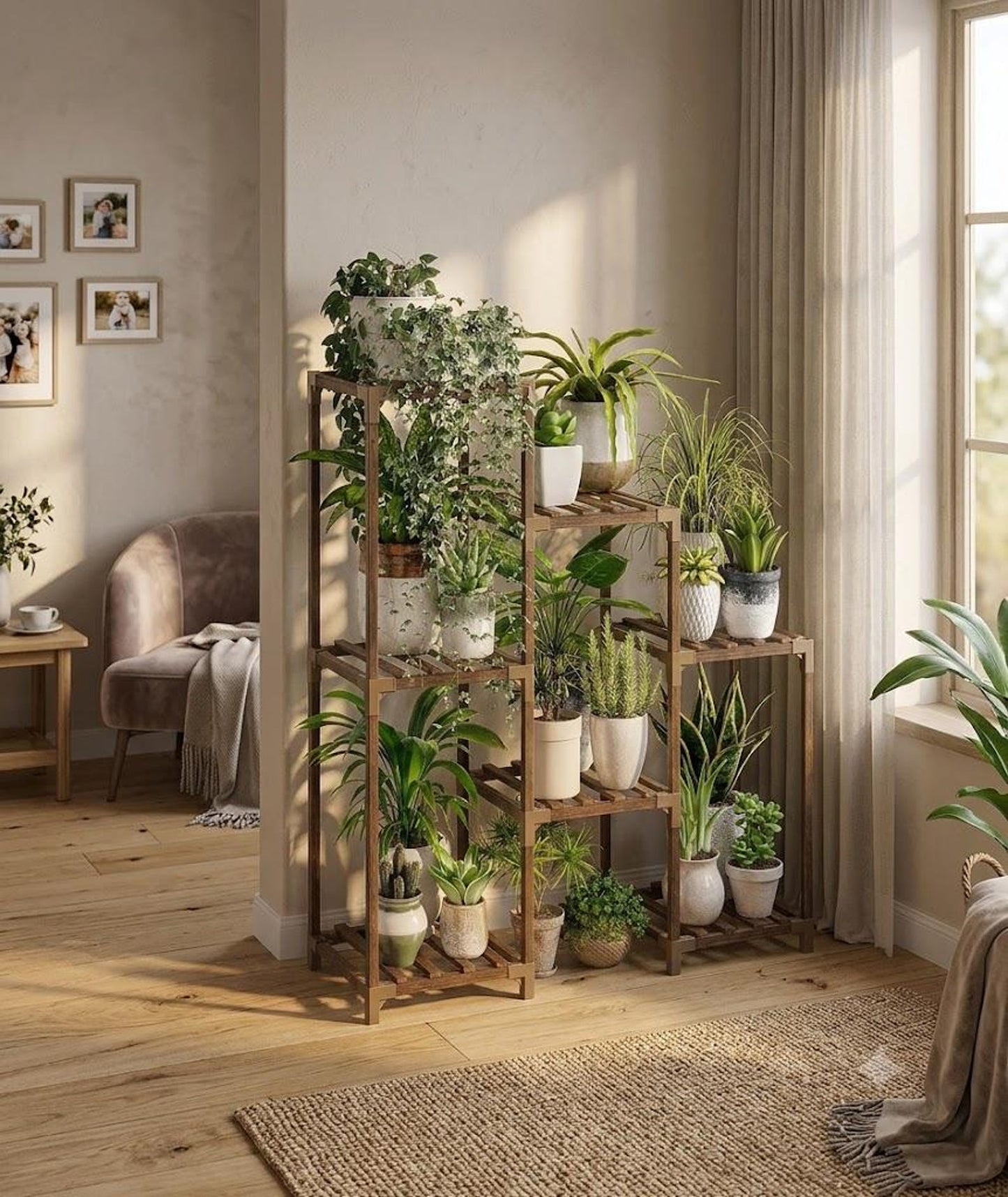 Wood Plant Stand | 3 Tier Plant Shelf | Indoor Outdoor Rack