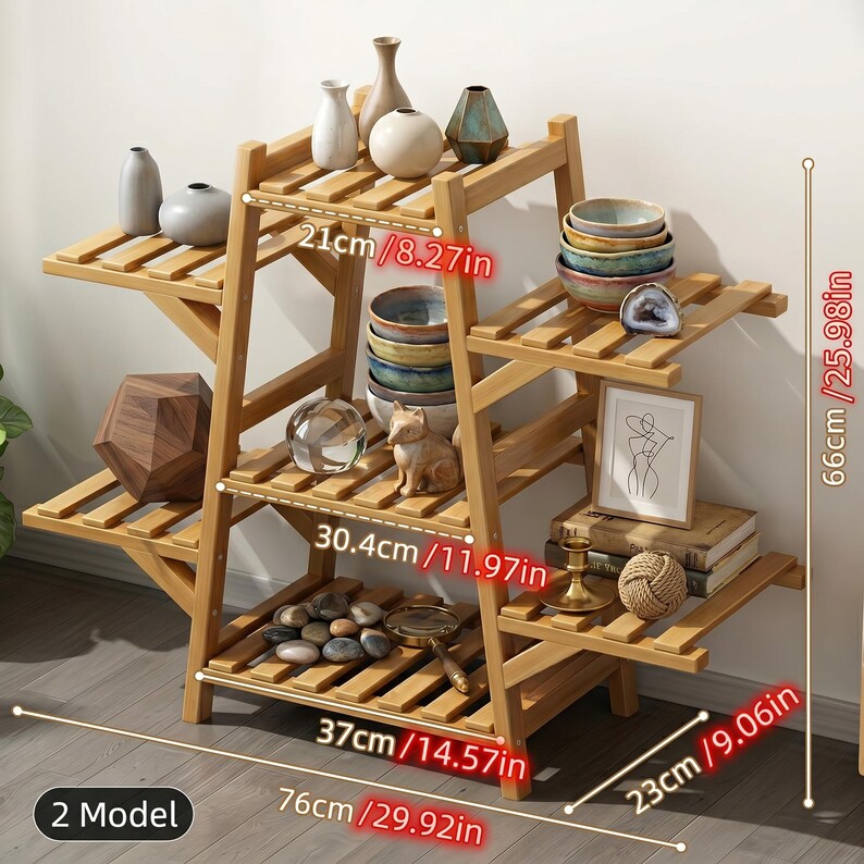 Multi-Tier Bamboo Plant Stand | Natural Wood Indoor Flower Rack, Balcony Shelf