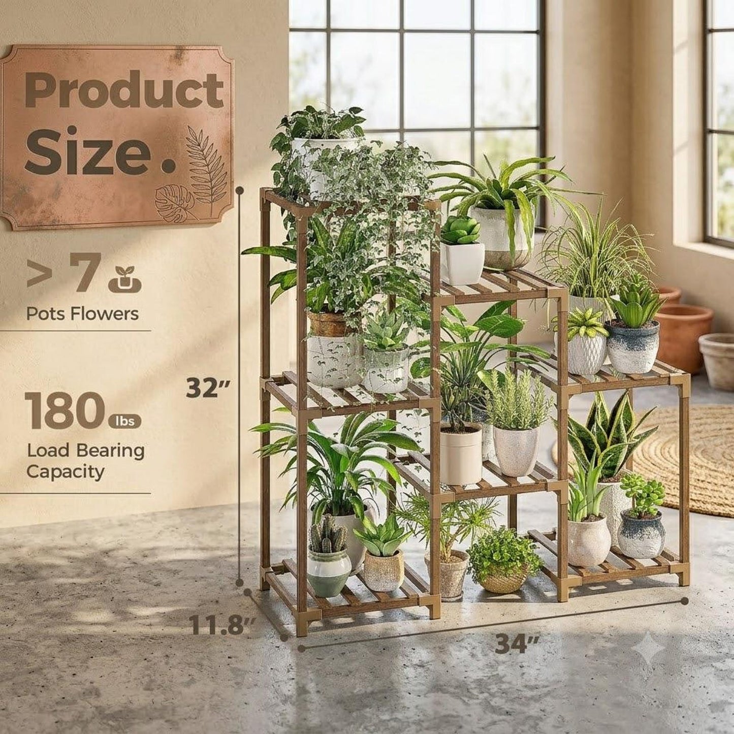 Wood Plant Stand | 3 Tier Plant Shelf | Indoor Outdoor Rack