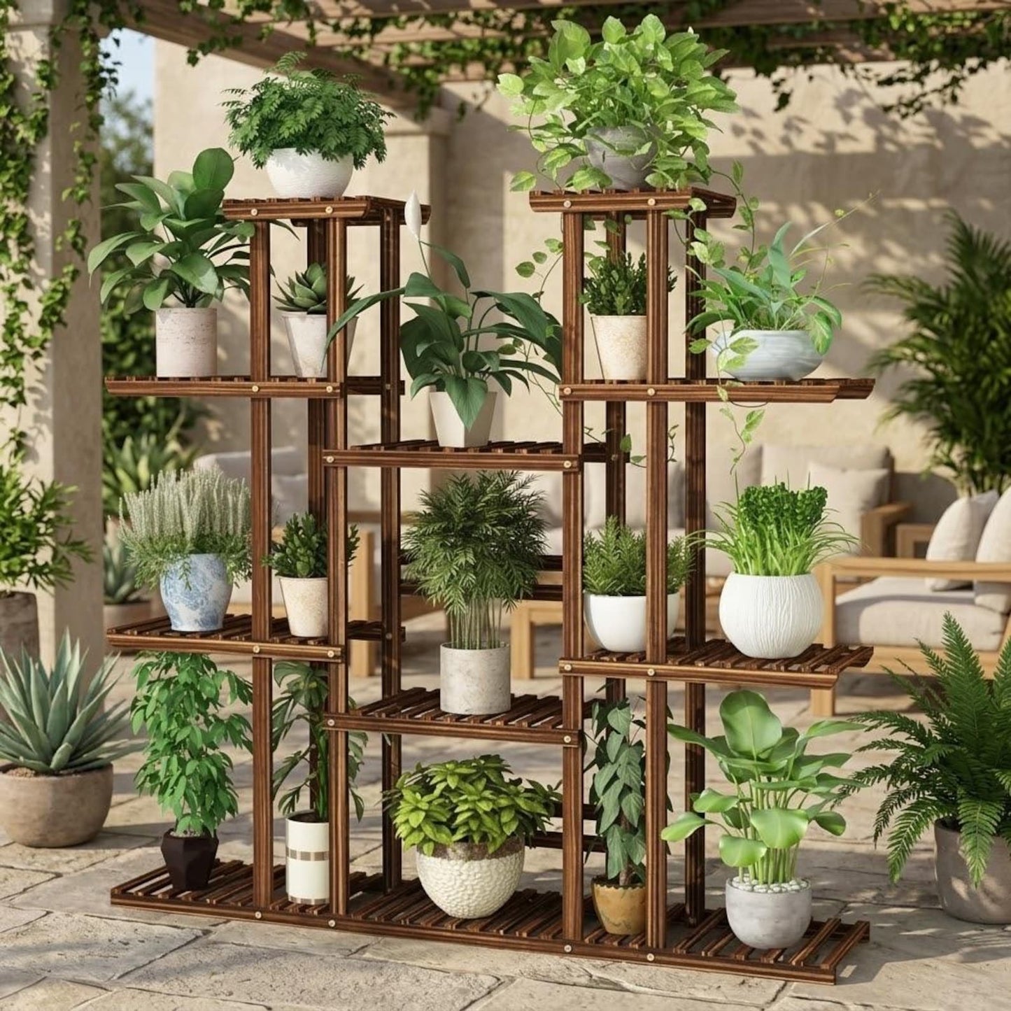 6 Tier Plant Stand Indoor, Wooden Plant Stand for Multiple Plants, Wood Plant Stand, Outdoor Plant Stand, Halloween Decor
