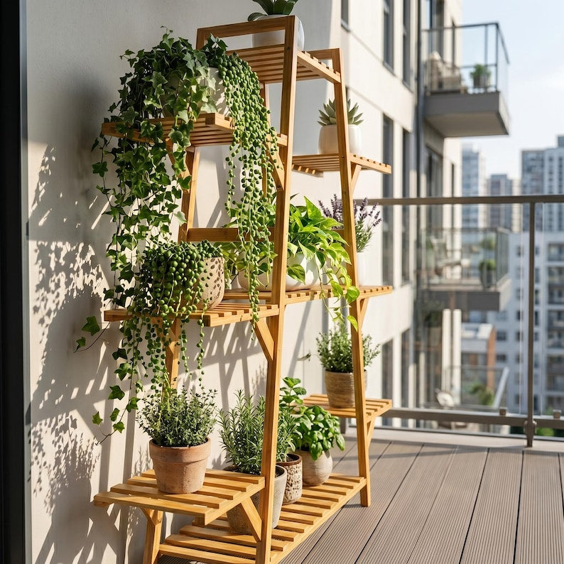 Multi-Tier Bamboo Plant Stand | Natural Wood Indoor Flower Rack, Balcony Shelf