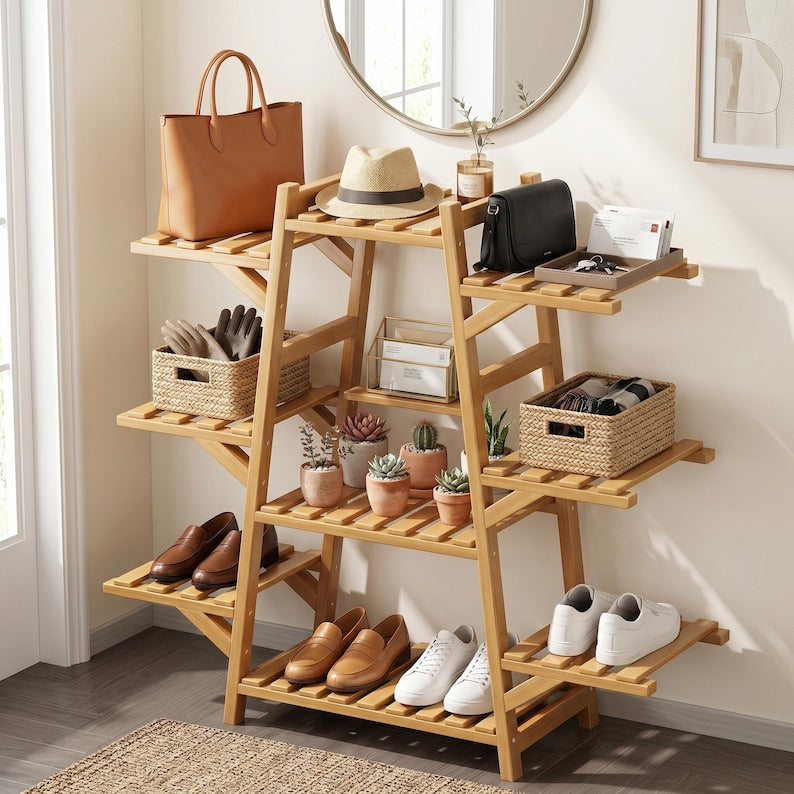 Multi-Tier Bamboo Plant Stand | Natural Wood Indoor Flower Rack, Balcony Shelf