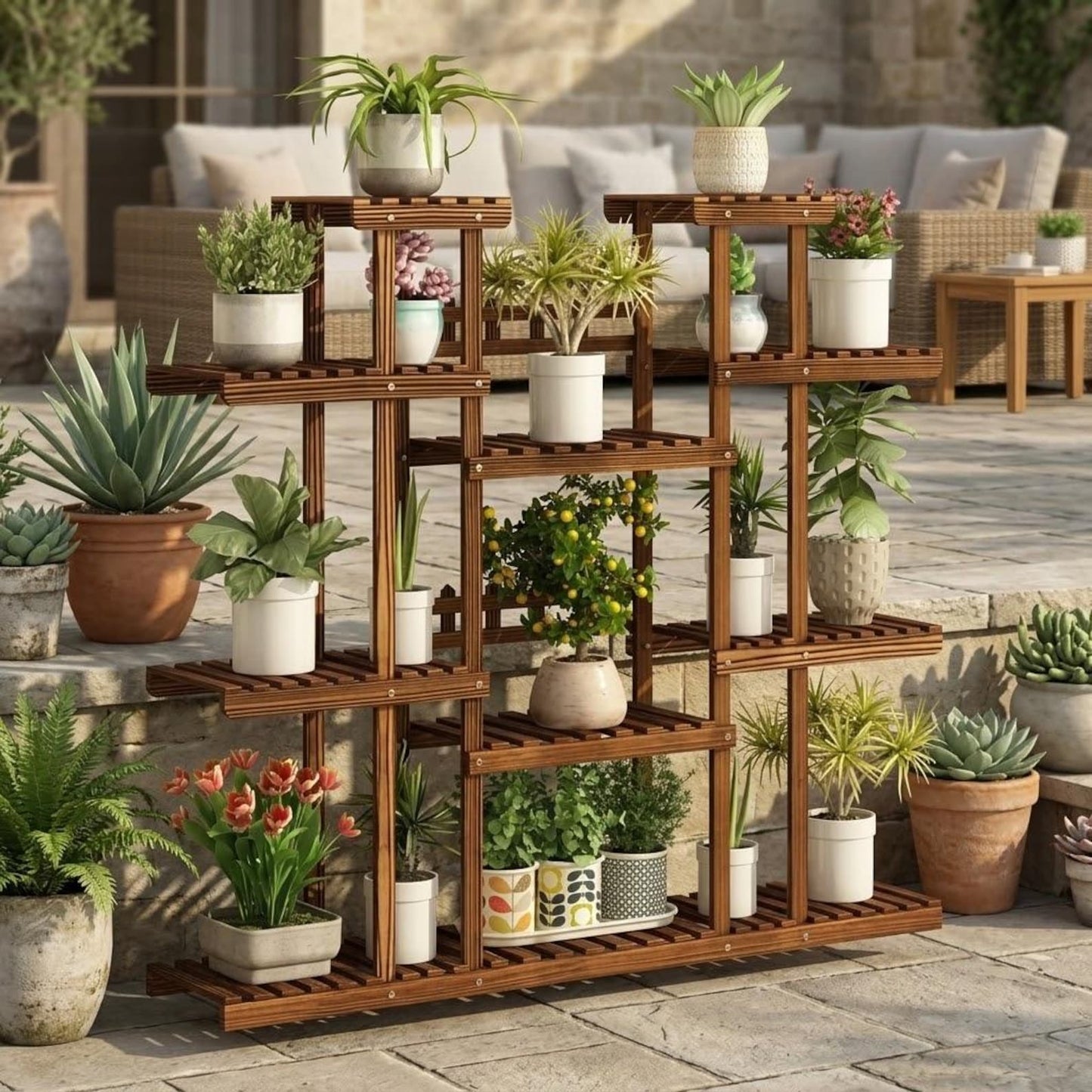6 Tier Plant Stand Indoor, Wooden Plant Stand for Multiple Plants, Wood Plant Stand, Outdoor Plant Stand, Halloween Decor