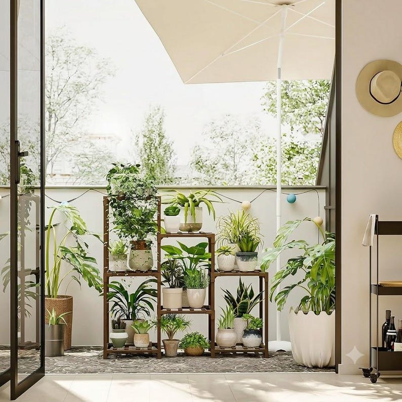 Wood Plant Stand | 3 Tier Plant Shelf | Indoor Outdoor Rack