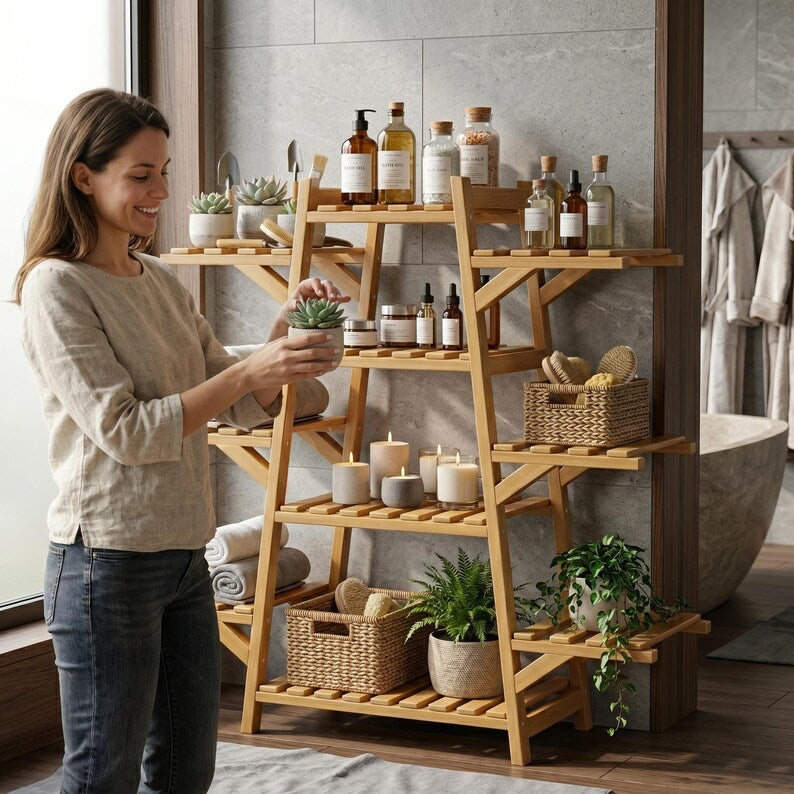 Multi-Tier Bamboo Plant Stand | Natural Wood Indoor Flower Rack, Balcony Shelf