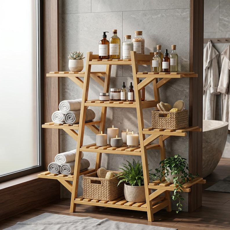 Multi-Tier Bamboo Plant Stand | Natural Wood Indoor Flower Rack, Balcony Shelf