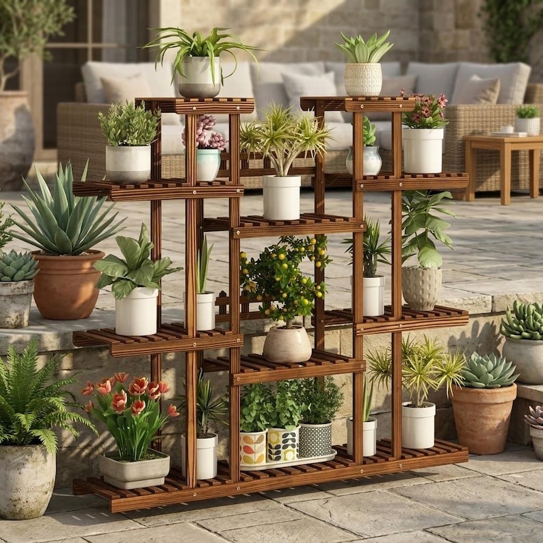 6 Tier Plant Stand Indoor, Wooden Plant Stand for Multiple Plants, Wood Plant Stand, Outdoor Plant Stand, Halloween Decor