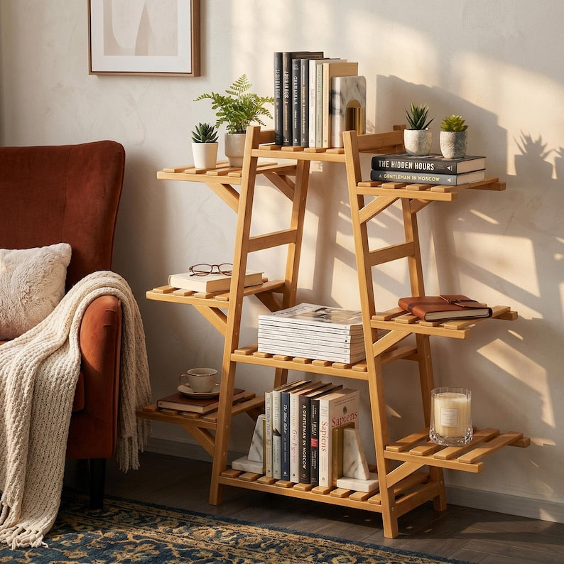 Multi-Tier Bamboo Plant Stand | Natural Wood Indoor Flower Rack, Balcony Shelf