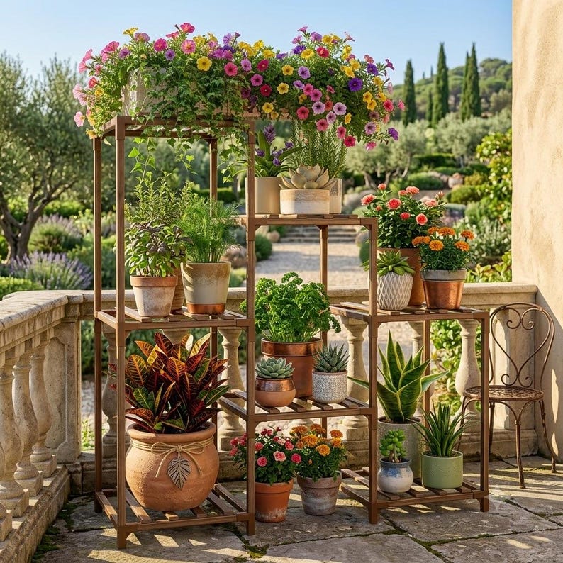 Wood Plant Stand | 3 Tier Plant Shelf | Indoor Outdoor Rack